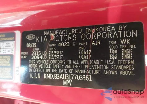 2020 Kia Soul Ex из США, поврежденный, VIN KNDJ33AU3L7703361